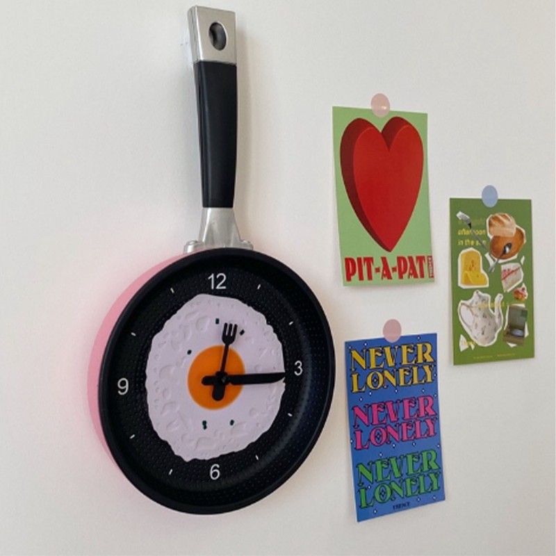 Wall Clock ABS Fried Egg Frying Pan Shape Silent Battery
