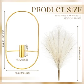 Peryiter 2 Pcs Small Boho Wall Decor Hanging Planters with Artificial Pampas Wall Mounted Metal Wall Decor Modern Home Decor Display Wall Art Bedroom Bathroom Living Room (Oval)