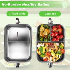 1200Ml Lunch Box Stainless Steel, Bento Box Metal With Wooden Lid Lunch Container, Bento Lunchbox Adult 3 Compartment Sandwich Box Metal With Cutlery Fork & Spoon Suitable For School, Work, Picnic