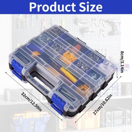 Double-sided assortment box, 34 compartments, small parts magazine with removable dividers, screws, sorting box, tool organiser for screws, nails and small parts (blue)