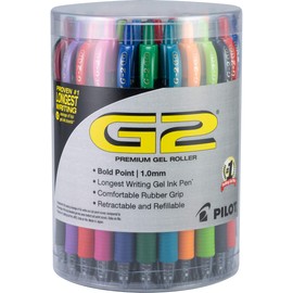 Pilot G2 Premium Retractable Gel-Ink Rolling Ball Pens, Bold Point (1.0mm), 1.0 Gel Pens, Assorted, Tub of 36 - Ideal for School, Journaling, & Office Writing