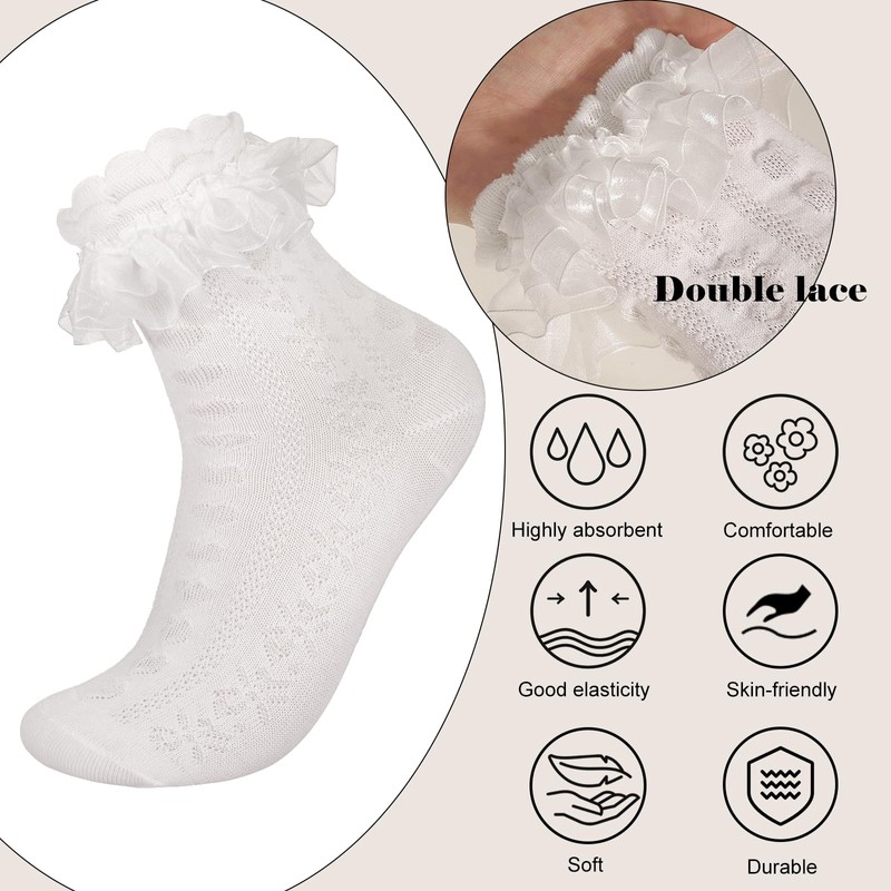 BVIELOY Women Ruffle Socks for mid-calf, Lace Ruffle Frilly Comfortable