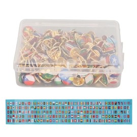Chinchetas Nacionales de Bandera, 200 Piezas de Acero Inoxidable con Caja de Plástico para Mapas y Notas