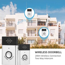 Garsent Wireless Intercom Doorbell, Wireless Doorbell with 200 m Range, Home Doorbell Intercom Kit, Home Security System