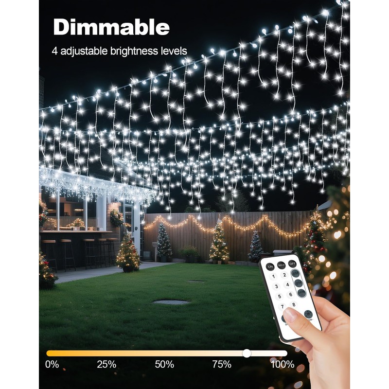 Vynoblip Christmas Icicle Lights Outdoor,8 Modes Indoor Decor String Lights