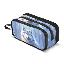 Mnsruu Wolf Winter Forest Pencil Case Boys Girls Pen Bag Large Capacity School Office Stationery Organizer Pencil Pouch Holder Zipper Kids Teens Adults