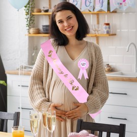 MBAIYO 4Pcs Blue Pink Gender Reveal Sash Set, Mom Daddy to be Pin Maternity Corsage Kit Mommy to be Sash Gender Reveal Gifts for Parents Baby Shower Photo Props with Adjustable Ribbon Parent Keepsake