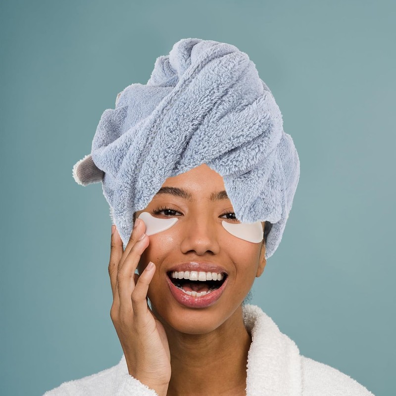 Toalla de Microfibra para Secar el Cabello, Toalla Cabeza Azul,