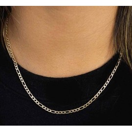 Men Womens 5mm Figaro Link Chain Necklace Cuban Chain Mens Silver Curb Chain Necklaces Sturdy, 24 Inch Stainless Steel Chain