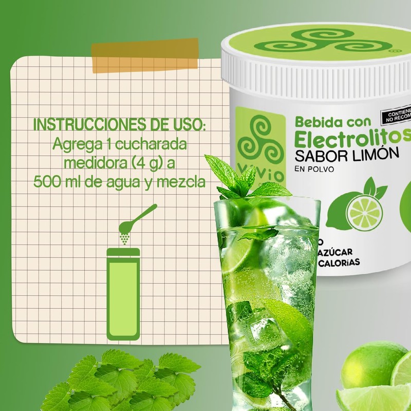Vivio Foods, Electrolitos en Polvo Sabor Limón 120 gr