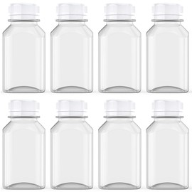 Axe Sickle 8 Pcs 8 Ounce Juice Bottles Plastic Milk Bottles Bulk Beverage Containers with Tamper Evident Caps Lids White for Milk, Juice, Drinks and Other Beverage Containers