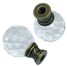 Seimneire Diamond Crystal Glass Lamp Finials, Clear Lamp Shade Top Screw Cap Knob for Decoration - 2Pcs Antique Brass