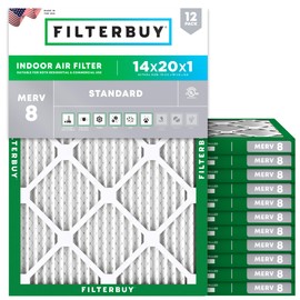 Filterbuy 14x20x1 Air Filter MERV 8 Essential Dust & Allergy Defense (12-Pack), Electrostatic Pleated HVAC AC Furnace Filters Replacement (Actual Size: 13.50 x 19.50 x 0.75)