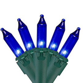 50-Count Blue Mini Christmas Light Set, 10ft Green Wire