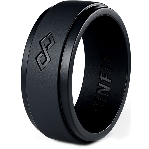 Rinfit Silicone Rings for Men - Mens Silicone Wedding Band - Silicone Ring Men - Rubber Wedding Rings - Rubber Rings Men - Infinity Collection - Black, Size 7