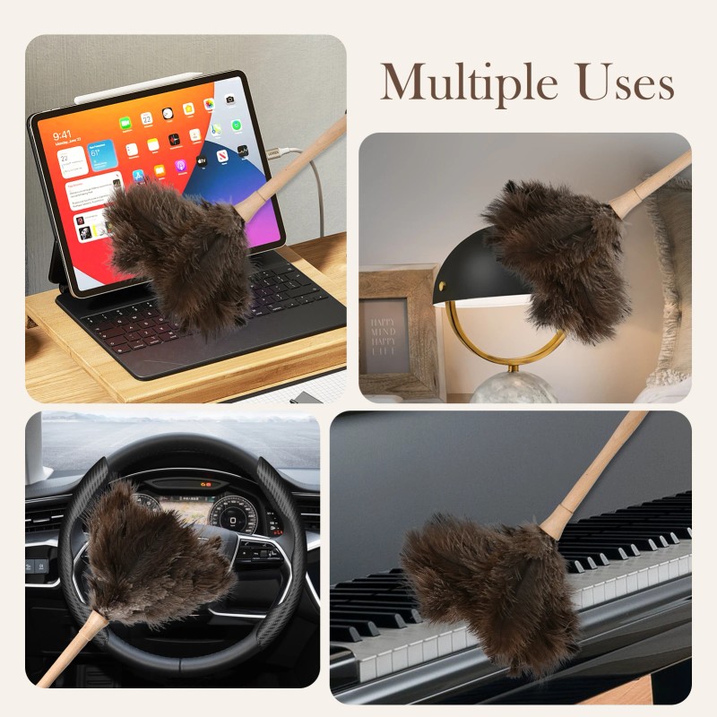 Household Natural Ostrich Hair Anti-static Dust Collector, Compact and Lightweight