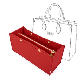 LEXSION Felt Purse Organizer Insert,Handbag Organizer with Detachalbe Zipper Pocket for ONTHEGO PM,3 Size 8034 Red Small