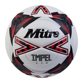 Mitre Impel Evo Football | Durable Training Ball | Hyperseam Technology, White/Black/Bib Red, 3