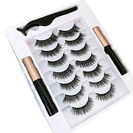 Magnetic Eyelashes Set - 2 Black Magnetic Eyeliner Tubes + 7 Pairs 3D Magnetic Lashes | Reusable, Easy To Wear, Waterproof