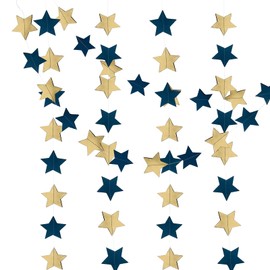 Mefuny 30 Feet Navy Blue Gold Party Decorations Paper Star Garlands Star String for Bachelorette Engagement Wedding Party Supplies Baby Shower Decorations (4pcs)