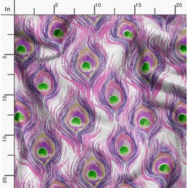 Soimoi Pink Poly Crepe Fabric Peacock Feather Print Fabric BTY 52 Inch Wide