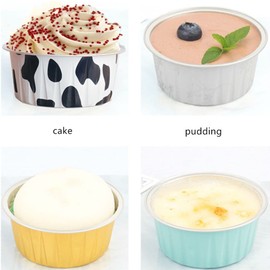 Cupcake Baking Cupswith Lids, 50pcs 5oz 125ml Muffin Liners Cups with Lids,Disposable Foil Baking Cups,Aluminum Foil Creme Brulee Cupcake Holders Pan Containers (Silver)