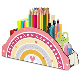 Yolistar Wooden Desk Organiser, Rainbow Desk Organiser, Rainbow Pen Holder, Children's Pen Organiser, Suitable for Office Organiser for Children's Pen Box and Classroom Organis