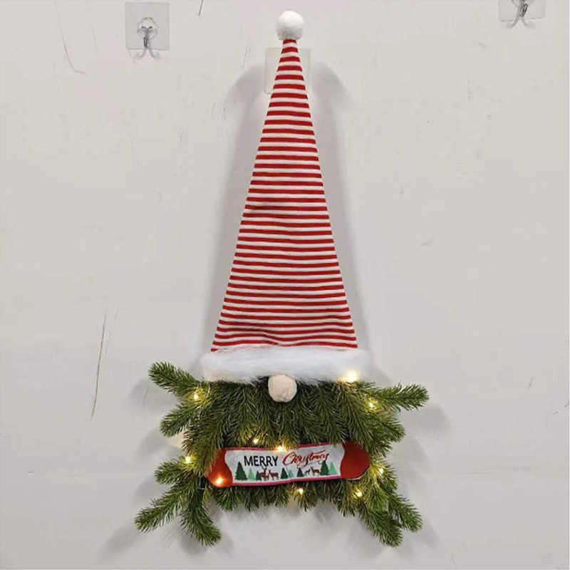 Upside Down Xmas Wreath Striped Tall Hat Faceless Doll Light