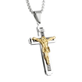 Cavalcade Cross Pendant for Car Rear View Mirror Crucifix Auto Decoration Faith Amulet Religious Christian Ornament Charm, Gold and Silver
