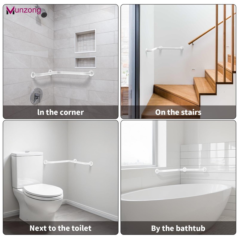 15 Inch Angled Shower Grab Bar, Munzong Anti Slip Chrome