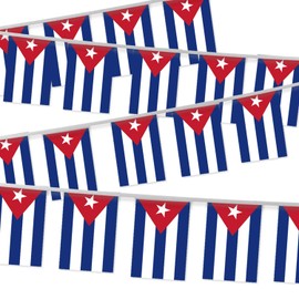 32FT Cuba Pennant Small Flag Bunting,30 PCS Mini String Banner Stripes Cuban Decor Rectangle for Holiday Restaurant Home Party School