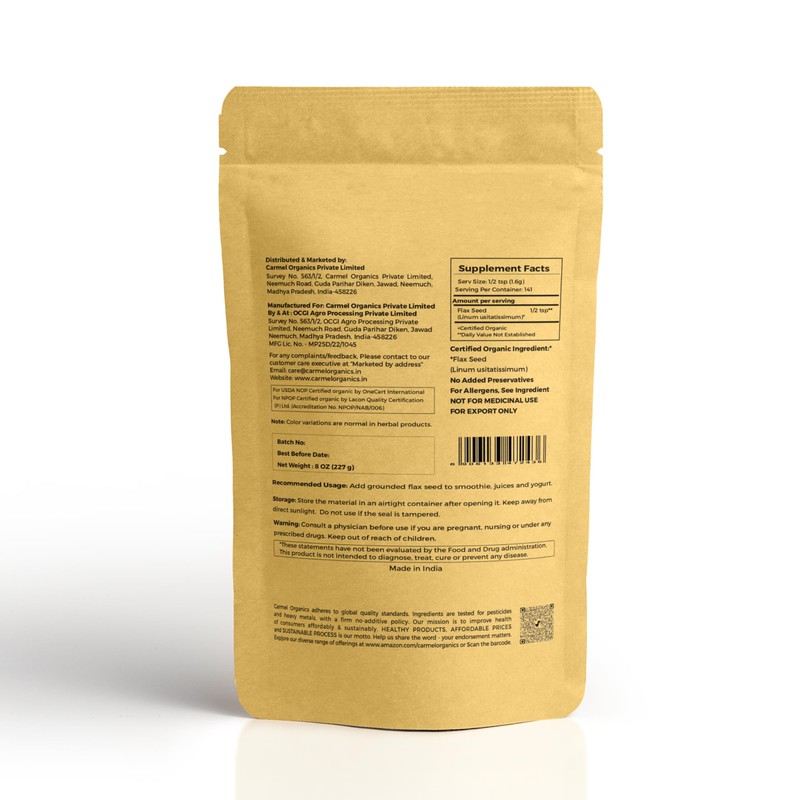 Organic Flax Seeds Whole 8 Ounce or 227g (0.5 Lb)