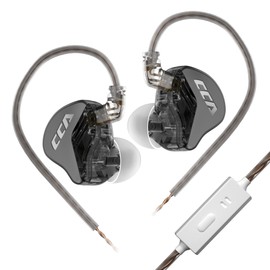CCA CRA Ultra-thin Diaphragm Dynamic Driver IEM Earphone, Music Bass in-Ear Monitor Wired Headphones with Microphone, Detachable 2 Pin OFC Cable, Gift for Audiophile Singer (CRA Black, With mic)
