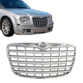 Titanium Plus Autoparts New Front Chrome Silver Grille Grill For 2005-2008 CHRYSLER 300 Base C SRT8 Limited LX Touring Fits CH1200275 4805926AC