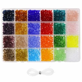 Shapenty 24 Colors 4mm Small Briolette Faceted Rondelle Crystal Glass Beads Bulk for Bracelet Necklace Earring Jewelry Making Crafting Hair Accessories Beading Sewing Crochet Projects (2400)