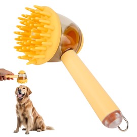 Pet Bath Brush with Soap Dispenser, 3-in-1 Dog & Cat Grooming Brush for Bathing, Massaging & Deshedding Pet Shower Scrubber for Daily Cleaning (Yellow)