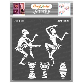 CrafTreat African Tribal Stencils for Crafts Reusable Vintage - Dance to the Beat - Size: 6 x 6 Inches - Tribal Pattern Stencil for Furniture Painting - African Stencils for Painting on Concrete
