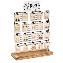 Emfogoo Earring Storage Organiser, Wood Earring Holder with 20 Removable Hooks, 4 Tier Earring Stand for Earring, Bracelets, Keychains, Earring Organiser for Women Girls Gifts(Rustic Brown)