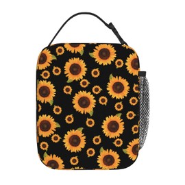 MEUUD Cute Flower Sunflower Print Insulated Lunch Bag Reusable Lunchbox Leakproof Portable Box for Women Men with Handle and Bottle Pocket for Work Picnic Camping