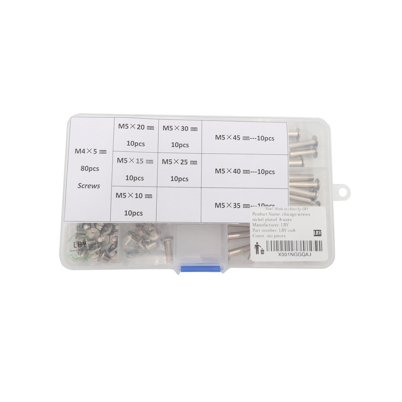 LBY 160pcs Phillips Chicago Screws, M5 x 10/15/20/25/30/35/40/45mm Binding Screw