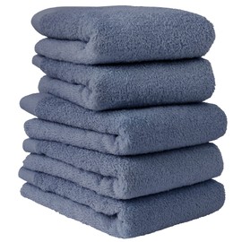 Hiorie Face Towels, Made in Japan, Hotel Style Towels, Set of 5, Shadow Blue, Plain, Instant Absorption, Face Towel Set, Durable, 100% Cotton, 18 Colors to Choose from, Senshu Towel