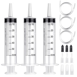LDKJ 60ml Syringe Plastic Syringe with Tube and Connector Fluid Suction Syringe Individual Package 3 Pcs Needleless Syringes for Lab Measurements and Feeding Pets