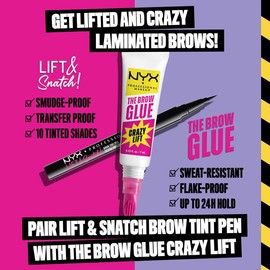 The Brow Glue Crazy Lift, Brow Lamination Gel with 16HR Strong Hold & Built-In Styling Comb, NYX Professional Makeup