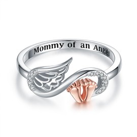 AMBCESSER 925 Sterling Silver Miscarriage Ring Footprint Mommy of An Angel Memorial Rings Mother Mom Gifts (8#)