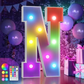 imprsv 3FT Colorful Marquee Light Up Letters N, 18 Colors Light Up Letters Alphabet Sign with Remote, Marry Me Light Up Letters, Large Letters for Birthday Engagement Anniversary Wedding Party Decor