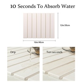 Volminex Stone Dish Drying Mat for Kitchen Counter, Foldable and Super Absorbent Dish Drying Mat, Absorbent Quick Dry Diatomaceous Earth for Dishes Cups Pots, Match Any Countertop (White, 12"×16")