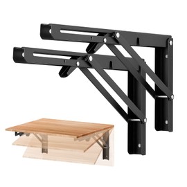 Ravinte Folding Shelf Brackets - Matte Black Collapsible 12 Inch Heavy Duty Brackets for Table Bench, Space Saving Design, 4 Pack Folding Bracket