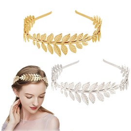2 Pieces Roman Goddess Headband, Women's Hair Band Headpiece Bride, Girls Laurel Wreath Hair Accessories Golden Wedding Boho Leaf Hair Crown Accessories (Gold and Silver)