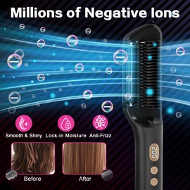 DAILYLIFE Hair Straightener, Straightening Brush with Oil-Infused, Ionic Straightening Tool 20s Fast Heating, 9 Temps, LCD Display Hot Comb, Dual Voltage Flat Iron, Black