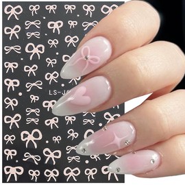 6 Sheets Bow Nail Art Stickers French Nail Decals 3D Self Adhesive Bow Transfer Tape Slider Foil Popular Bow Rose Gold Silver Black White Gold Red Bow Designs for Women Charm Art Decorations